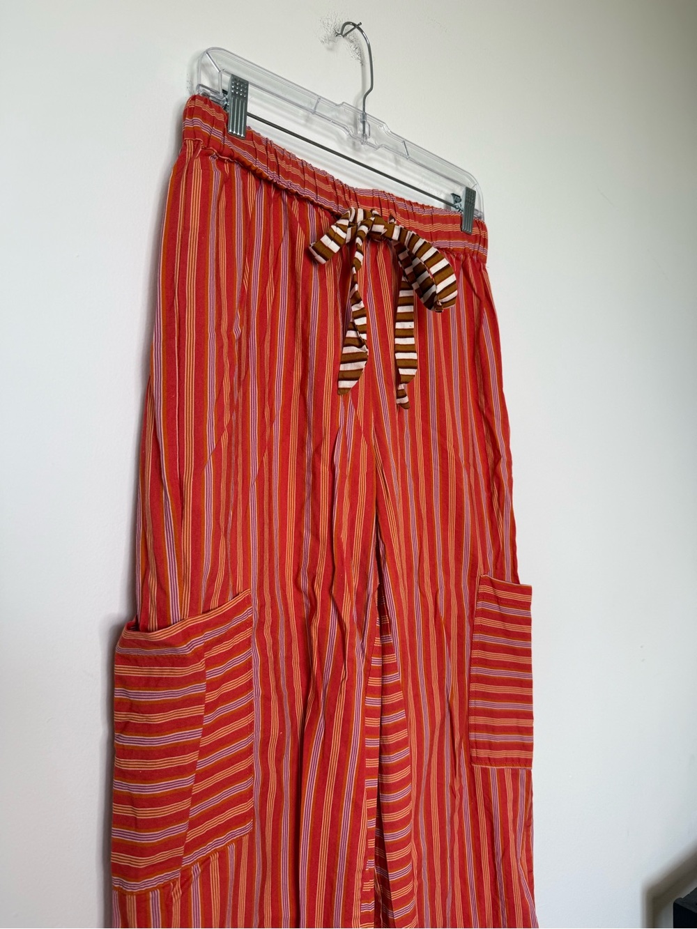Wide-Leg Striped Drawstring Pants - Red/Orange | Free People Style - Picture 2 of 7